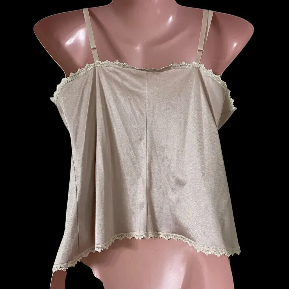 Vintage Camisole Top Women's Size 34 Beige Ivory Floral Lace Trim Made in USA